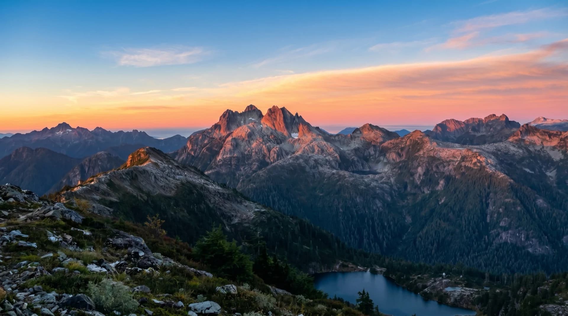 Mountain sunset landscape in British Columbia